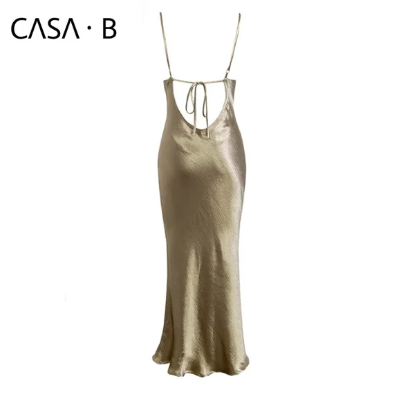 5⭐️CASA B | Adrienne Satin Slip Dress in Champagne gold - Picture 7 of 11